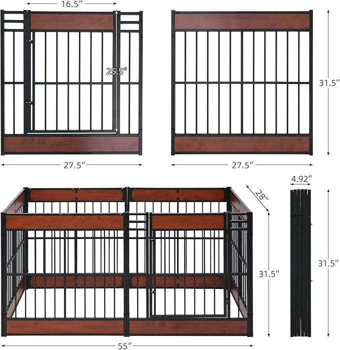 Dog Playpen, 31.5" Height Dog Pen Indoor, Heavy Duty, Safe and Sturdy, Furniture Style Puppy Pen (12 Panels (31.5" High), Mahogany)-PurrikoPets