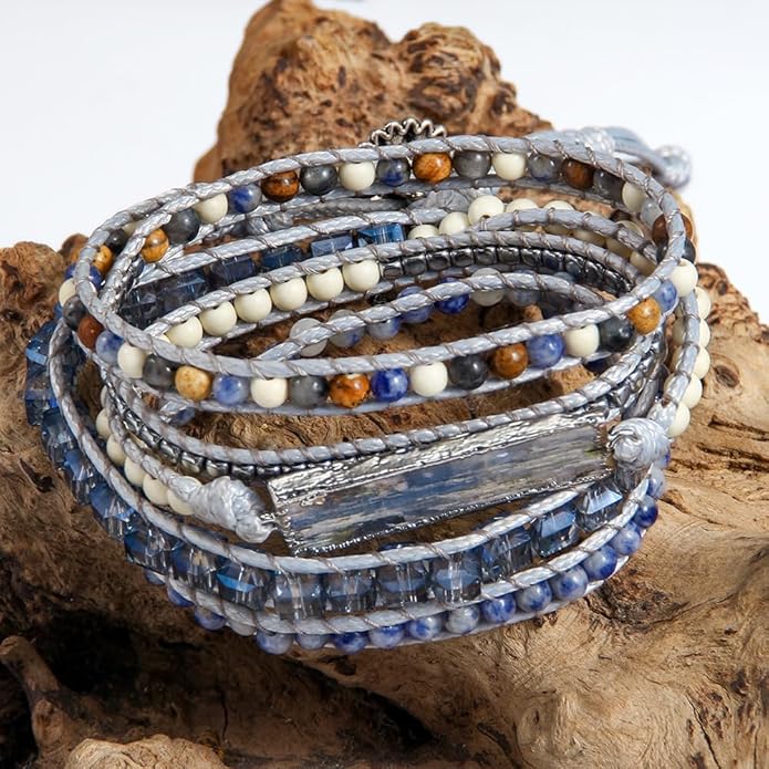 ZOSOJONA Women Handmade Boho Wrap Bracelets Natural Stone Variety Beads Strand Bracelet