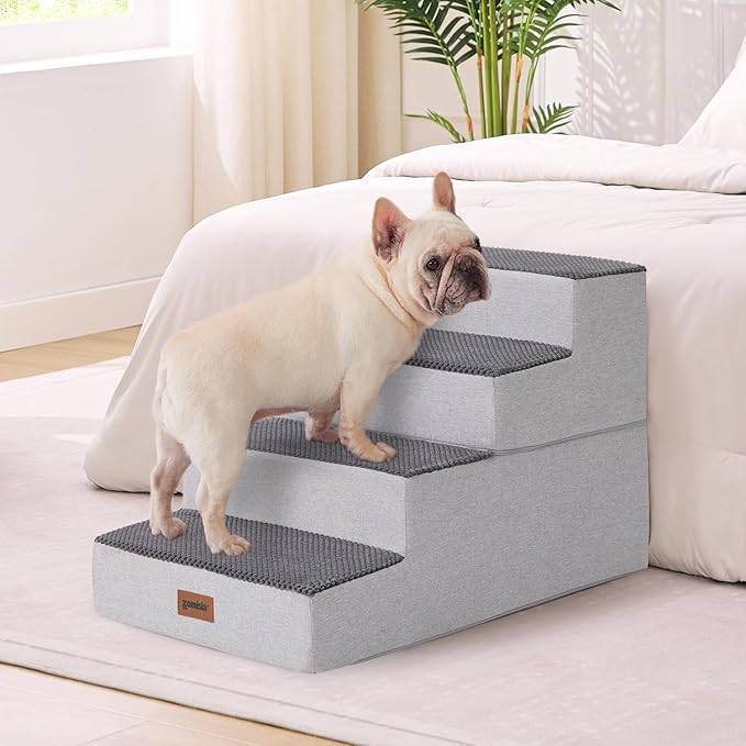 Dog Steps for Couch - Extra Wide Pet Stairs for Small Dogs and Cats, Dog Steps with Non-Slip Bottom Grey 3 Steps, Grey-PurrikoPets