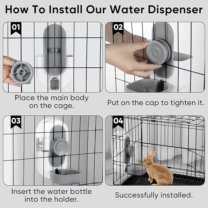 28oz Hanging Automatic Water Dispenser，Rabbit Water Bottle,Bunny Guinea Pig Ferret Water Bowl for Cage,Suitable for Small Animal Puppies(Cage Grid Spacing Over 1.2'') (Gray)-PurrikoPets