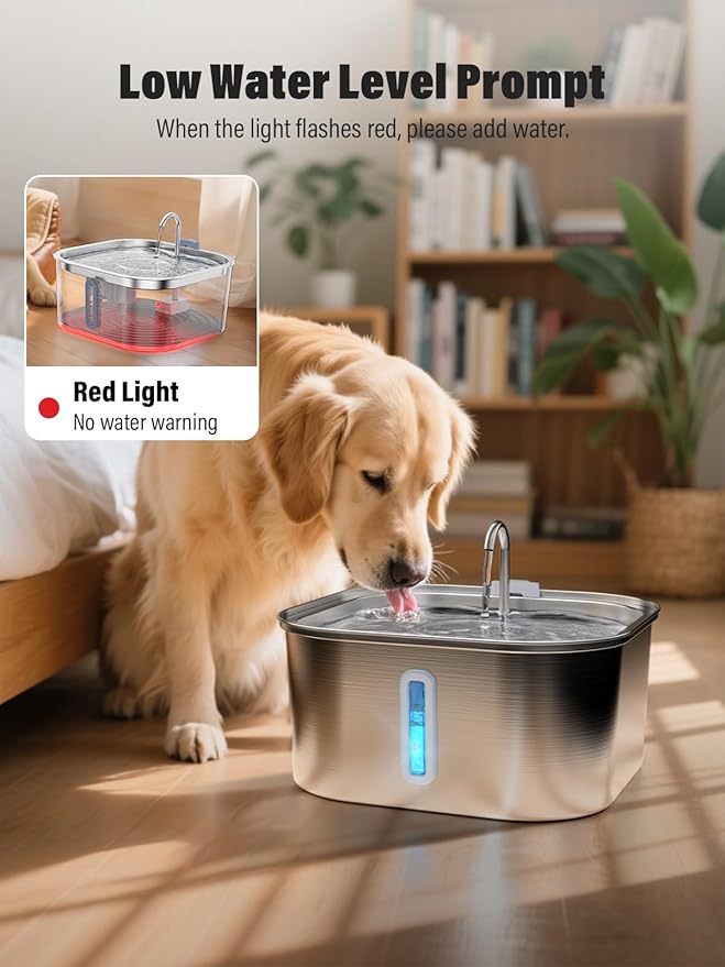Dog Water Fountain for Large Dogs, 8L/2.1Gal Stainless Steel Pet Water Fountain with Water Level Window, Automatic Dog Water Bowl Dispenser for S-L Dogs and Multi-Pets-PurrikoPets
