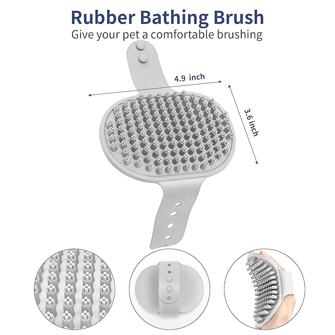 5 in 1 Dog Grooming Kit - Self-Cleaning Slicker Brush for Shedding Short Long Haired Dogs & Cats, Includes Pet Comb, Flea Comb, Bath Brush, Undercoat Rake - Complete Fur Care Set - Gray-PurrikoPets