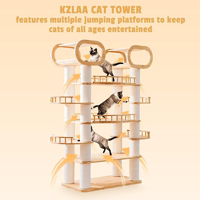77'' Large Modern cat Tree, Multi-Level Tall Solid Cat Tower, Cat Furniture for Indoor Cats, Huge Cat Condo for Multi-Cat Families-PurrikoPets