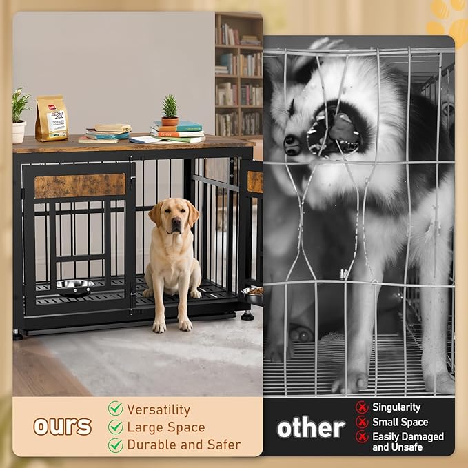 48 Inch Heavy Duty Dog Crate Furniture for Large Dogs, Decorative Pet House End Table, Extra Large Wooden Cage Kennel Furniture Indoor-PurrikoPets