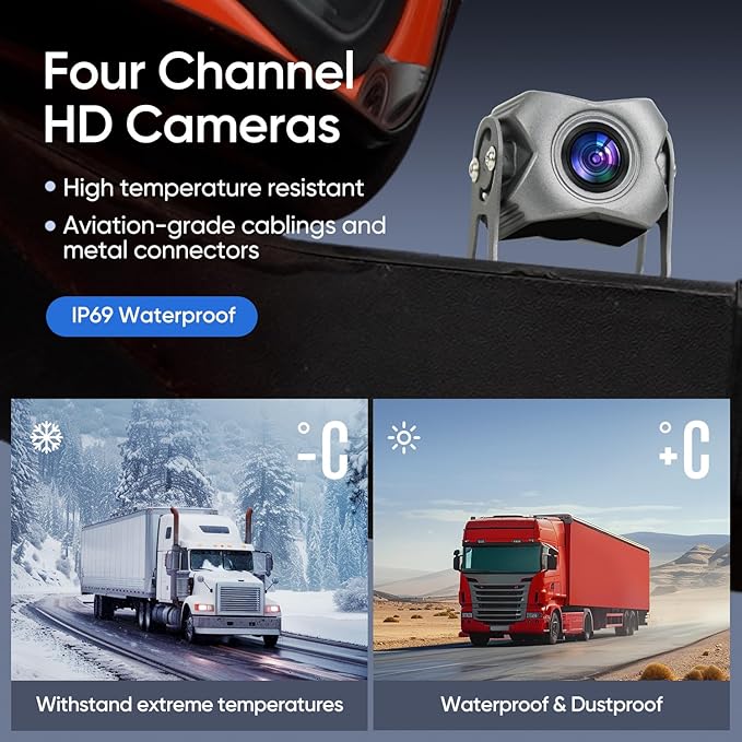 4-Channel 1080P Backup Camera for Truck/RV/Semi Trailer/Van/Cars 10.2inch Touch Monitor with DVR Recording/Playback/Bluetooth/FM Radio/Music/Video Player-PurrikoPets