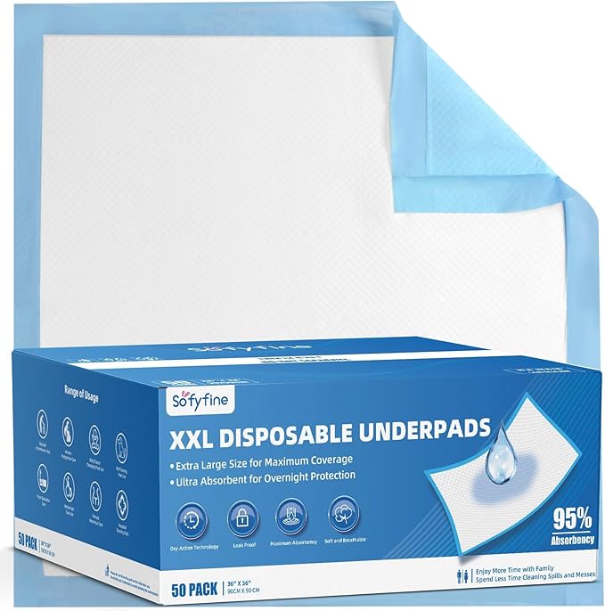 50 Count Extra Large Chucks 36"x36" Thicken Elderly Adults Incontinence Bed Pads Disposable, Heavy Duty Absorbency Underpads Waterproof, XXL Extra Large Puppy Pee Training Pad-PurrikoPets