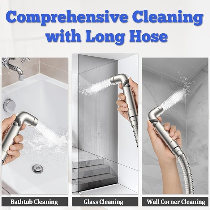 Dog Shower Attachment Metal, YDmeet Pet Shower Attachment for Fast and Clean Pet Bathing and Dog Washing, Brass Shower diverter, Adjustable Pet Shower Sprayer, 8 ft Hose and Shower Holder, Brushed-PurrikoPets