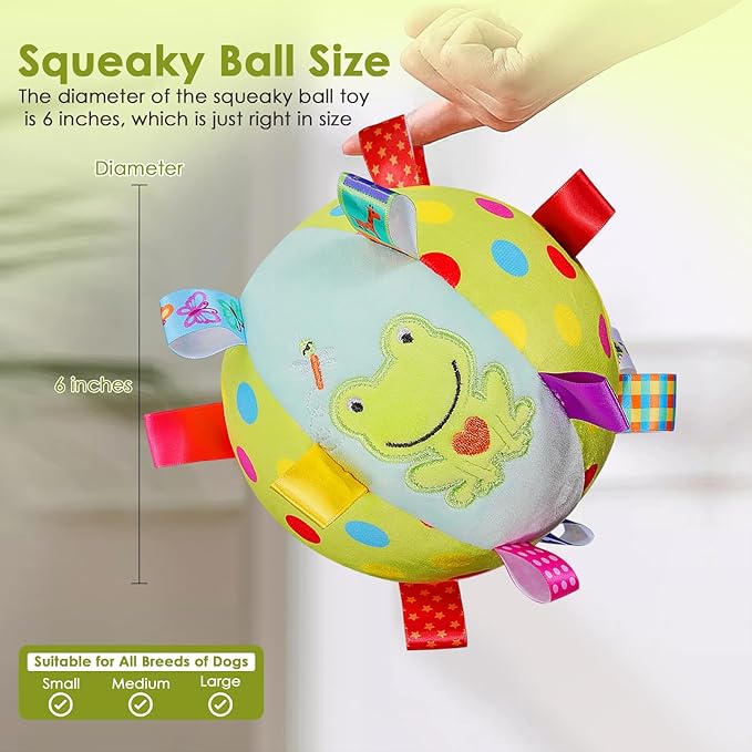 Dog Squeaky Plush Toy with Straps, 6-Inch Soft Stuffed Ball with Cotton Material and Bell Built-in, Pet Interactive Fetch Toy for Small to Large Dog-PurrikoPets