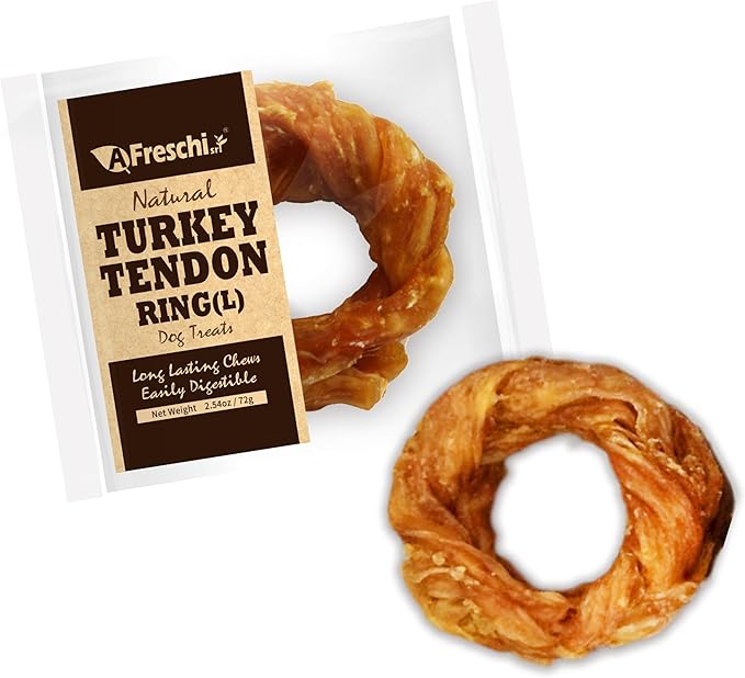 Afreschi Natural Turkey Tendon Ring (L) 1 Unit per Pack, Dog Treats for Signature Series, All Natural Human Grade Puppy Chew, USA-Sourced Turkey Tendon, Hypoallergenic, Rawhide Alternative-PurrikoPets