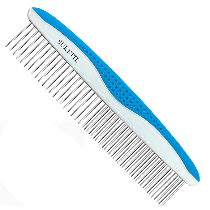 Dog Grooming Comb for Matting, Dog combs for grooming matting, Dematting Comb for Dogs and Cat with Stainless Steel Teeth & Non-Slip Handle (Style 1- Blue)-PurrikoPets
