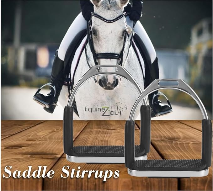 Flex Stainless English Saddle Stirrups Iron Pads Knee Ankle Stress Pain Relief-PurrikoPets