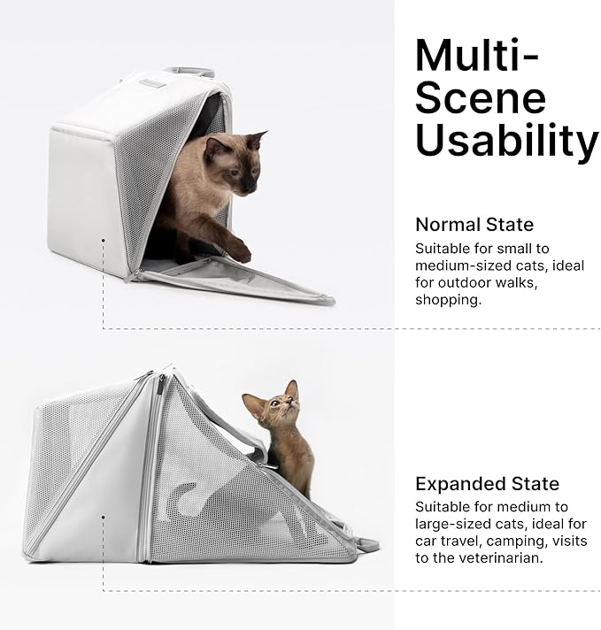 Expandable Cat Backpack Carrier Pet Soft-Sided Mesh Backpack Carrier for Cats Small Dogs Dual-Layer Ventilated Privacy Cat Backpack for Travel Outdoor Camping (Midnight Black)-PurrikoPets