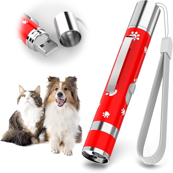 EAWONGEE Cat Toys Rechargeable, Indoor Cats Chase Light, Interactive for Kitty Pet Dog with 3 Light Modes 5 Patterns, Red-PurrikoPets