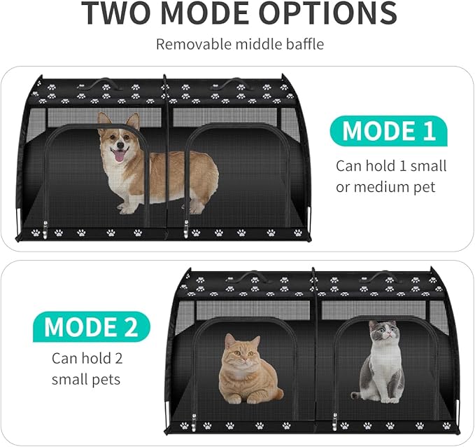 Double Cat Car Travel Carrier, Twin Compartment Show House Cat Cage/Condo，Portable Pet Crate for 2 Cats Travel Double Dog Crate Set for Long Distance Travel-PurrikoPets