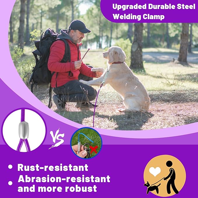 Dog Tie Out Cable - 10/15/20/25/30FT Heavy Duty for Large Dogs Up to 250LBS - Rosy Pink/Blue/Purple/Silver/Red/Green/Yellow-PurrikoPets