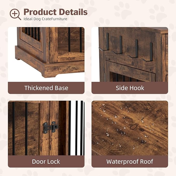 40 Inch Furniture-Style Dog Crate-Multipurpose Wood Pet Crate Furniture with Double Doors,2 Drawers, Decorative Dog House Indoor for Smal/Medium Dogs, Brown Finish-PurrikoPets