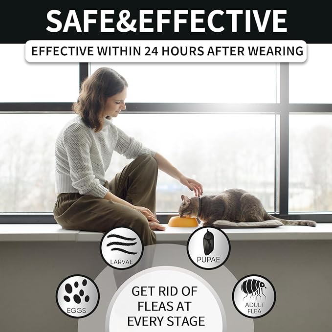 4 Pack Flea and Tick Collar for Cats, 32 Months Treatment Prevention, Waterproof Adjustable Kitten Collar, Black Grey-PurrikoPets