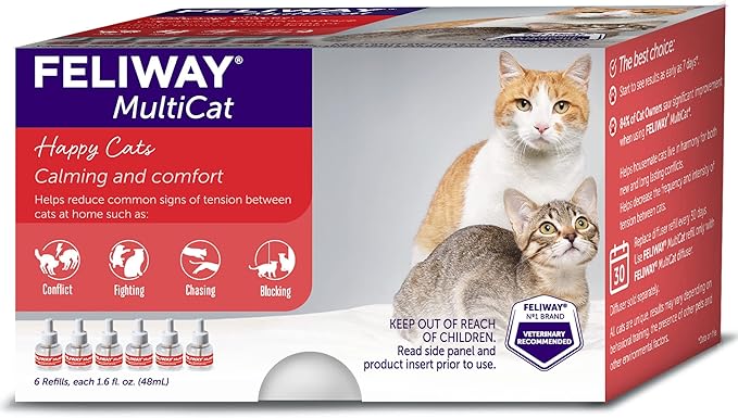 FELIWAY® MultiCat 6 x 30 Day Cat Calming Refills for Pheromone Diffuser, 6 x 48ml Value Pack- Helps Reduce Conflicts and Signs of Tension in Multi-Cat Households-PurrikoPets