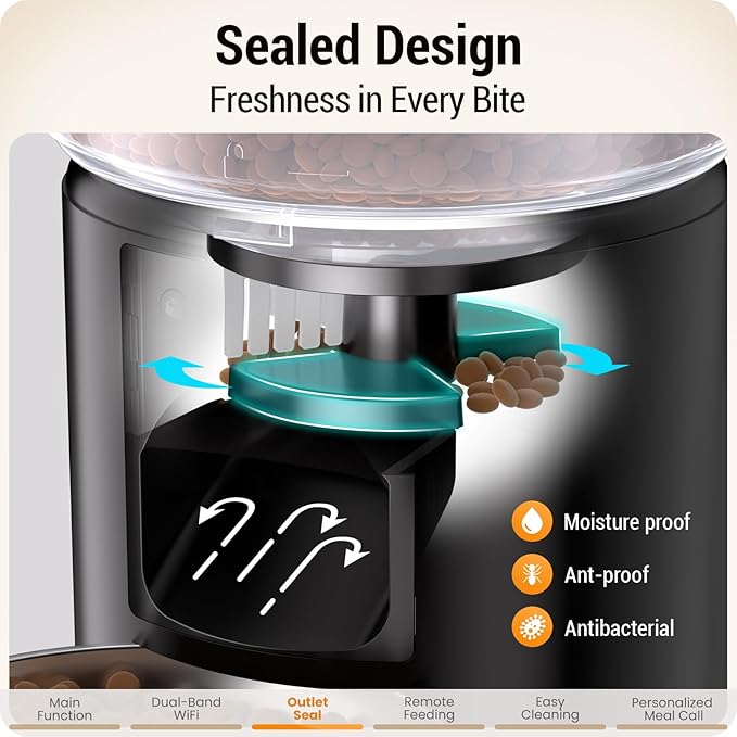 5L Automatic Cat Feeder with Sealed Outlet: 5G WiFi Automatic Dog Feeder with APP Control, Auto Cat Food Dispenser with Voice Recording for Pets, Detachable for Easy Clean - 21 Cup-PurrikoPets