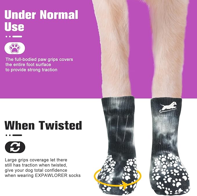 EXPAWLORER Anti Slip Dog Socks to Prevent Licking Paws, Dog Shoes for Hot Pavement, Dog Booties for Small Medium Large Senior Dogs, Traction Control Dog Boots & Paw Protectors for Hardwood Floors-PurrikoPets
