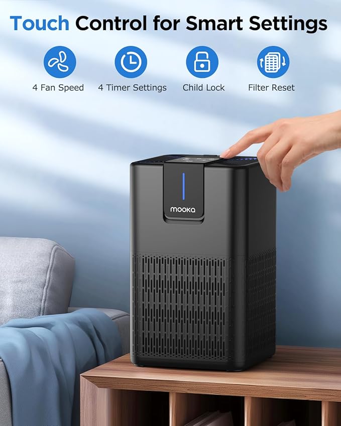 Air Purifiers for Home Large Room Up to 1250 Ft²,MOOKA H13 HEPA Air Purifier for Pets Dust Odor Smoke,Aromatherapy Function,Air Cleaner with 15dB Quiet Sleep Mode for Bedroom Office Living Room,Black-PurrikoPets