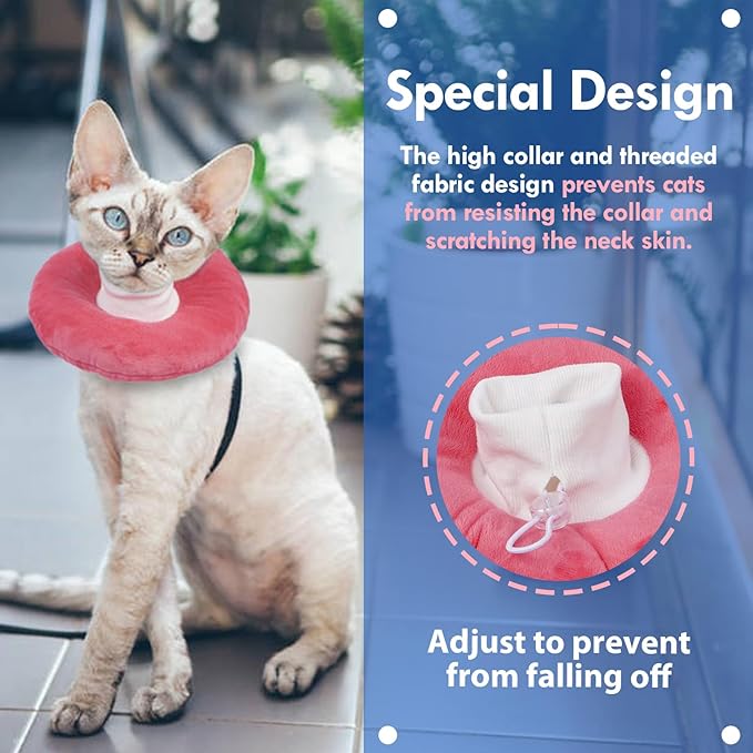 Adjustable Cat Recovery Cone, Comfortable & Lightweight Elizabethan Collar to Stop Licking or Scratching, Suitable for Skin Disease & Wounds Protection After Surgery, Pink Medium-PurrikoPets