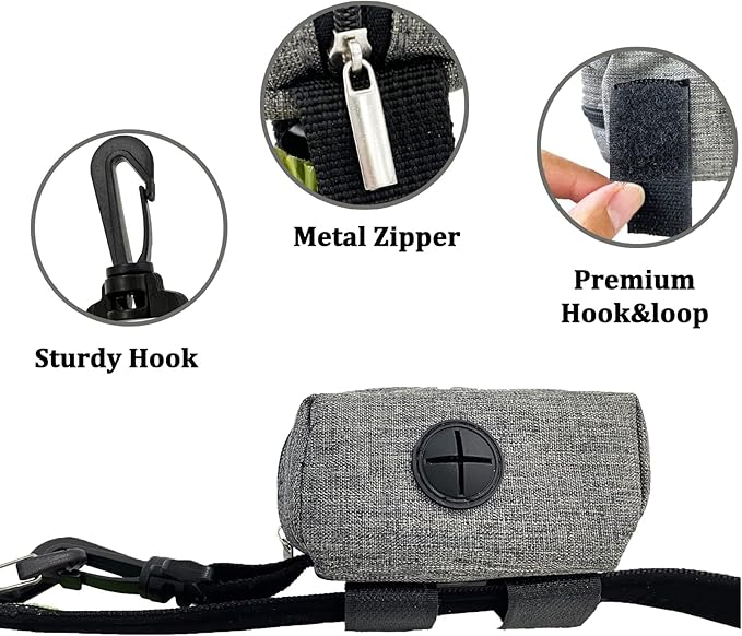 (2 Pack) Dog Poop Bag Holder for Leash,Doggie Waste Bag Dispenser Small Doggy Poop Bag Zipper Pouch with Carabiner Clip, Leash Attachment Holder for Pet Puppy Poop Bags-PurrikoPets