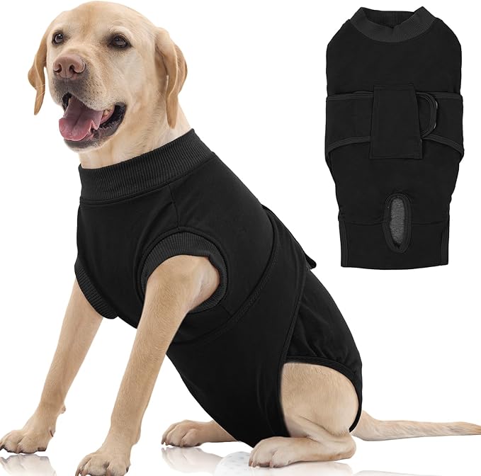 FUAMEY Dog Recovery Suit Male,Dogs Surgery Neuter Suits Puppy Spay Shirts for Female Protect Dog's Skin Anti Licking Abdominal Wounds Doggie Onesie Pet Bodysuit Alternative to Cone Black XL-PurrikoPets