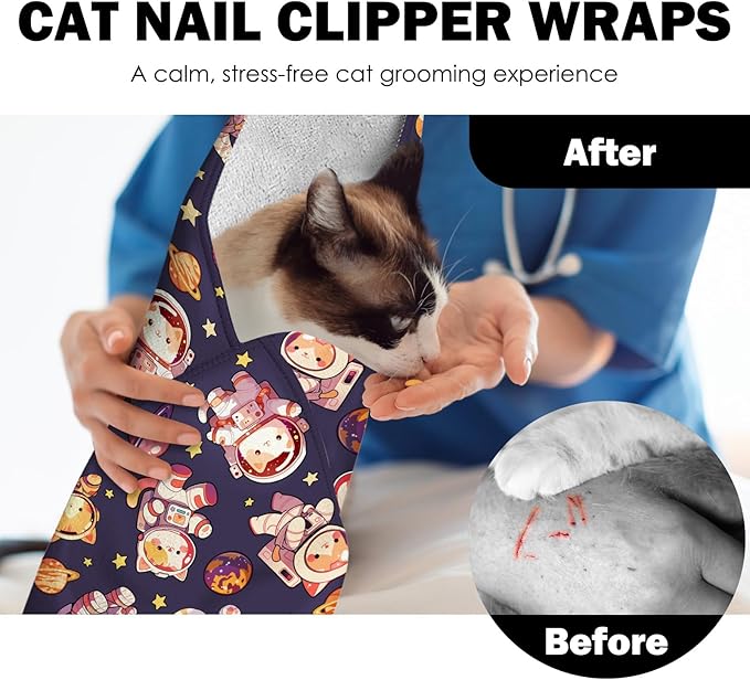 27.6" Cat Grooming Wrap, Self Adhesive Cat Wrap for Cutting Nails, Anti-Escape Calming Cat Swaddle Wrap for Medicine Ear Cleaning, Anti-Scratch Cats Burrito Restraint Blanket, Practical Pet Tool-PurrikoPets