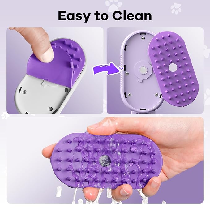 4 in 1 Cat Steam Brush Rechargeable pet spray comb Steam Brush for Cats and Dogs, Massage, Cleaning, Shedding & Combing Multifunctional Hair Removal Anti Static Grooming Tool for home (Purple)-PurrikoPets