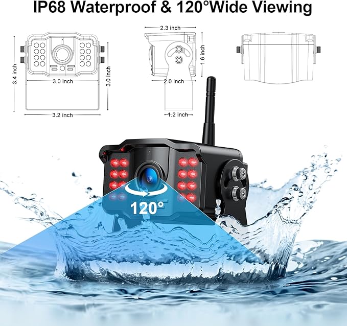 Fookoo HD 1080P 7-inch Wireless Backup Camera for Furrion RV, 7" Split Screen Monitor Plug-Play Easy Setup Rear View Camera DIY Guide Lines Waterproof for Truck RV Trailer Camper Motorhome - DW70101-PurrikoPets