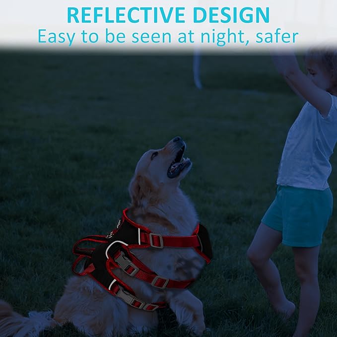 Escape Proof Dog Harness, No Pull Reflective Adjustable Vest with Easy Control Lift Handle, No Choke Soft Padded Breathable Full Body Pet Harness for Walking Hiking and Training (Red, Small)-PurrikoPets