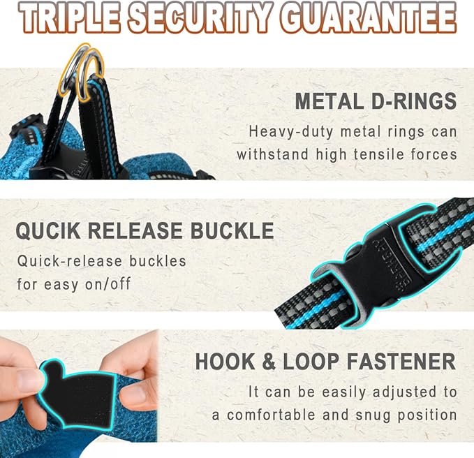 Dog Harness Step in Dog Vest Harness, Reflective Adjustable Puppy No Pull Harness Breathable Soft for Small and Medium Dogs Cats, Blue/Black, S-PurrikoPets