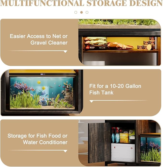 4ever2buy 55 Gallon Fish Tank Stand with LED Light & Power Outlets, 55-75 Gallon Aquarium Stand with Drawer & Barn Door, Cabinet for Fish Tank Accessories Storage for Reptile Tank, Turtle Tank, Oak-PurrikoPets