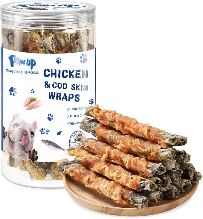 Dog Treat Chicken Wrapped Cod Skins, Fish Chews Rolls for Medium Dogs, Healthy, Rawhide-Free, 12.5 oz-PurrikoPets