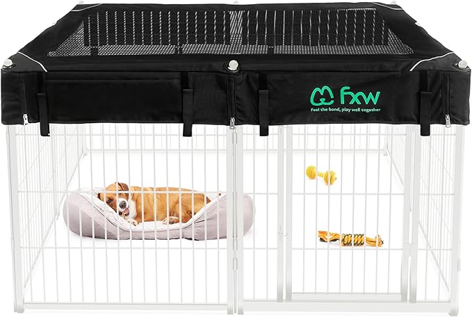 FXW Homeplus Unleashed Indoor Dog Playpen - Stress-Free and Safe Play, Heavy Duty 32 Inch 8 Wire Panels with Playpen Cover for Small and Medium Dogs, White│Patented-PurrikoPets