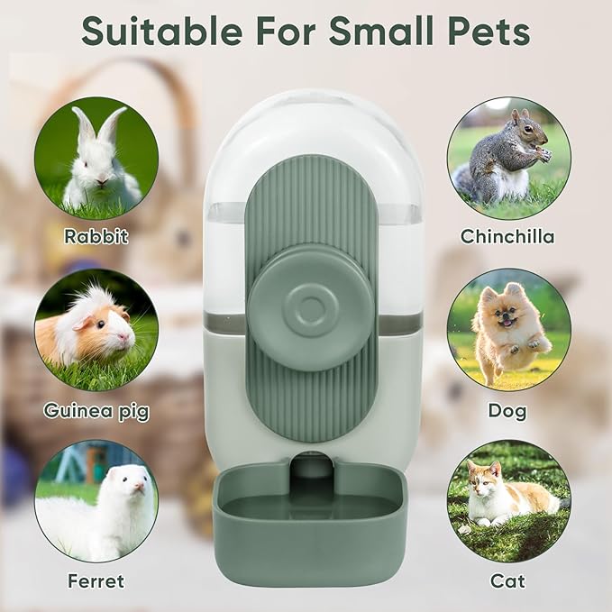 28oz Hanging Automatic Water Dispenser，Rabbit Water Bottle,Bunny Guinea Pig Ferret Water Bowl for Cage,Suitable for Small Animal Puppies(Cage Grid Spacing Over 1.2'') (Green)-PurrikoPets