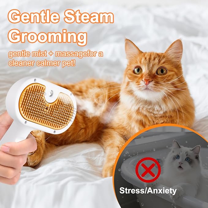 3-in-1 Pet Steam Brush Set for Dogs & Cats, Grooming Comb with Spray, Defur Tool, Water-Assisted Hair Removal, Gentle Cat & Dog Spritz Brush, Multi-Purpose Steam Grooming-PurrikoPets