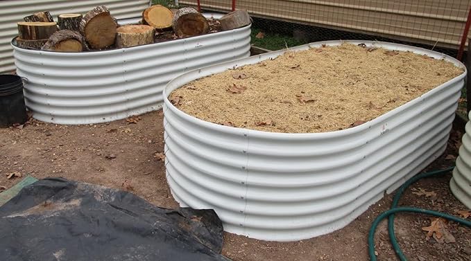 A ANLEOLIFE 8x4x2ft Galvanized Raised Garden Bed Kit, Oval Metal Deep Root Planters for Outdoor Plants Vegetables Flowers Herb, Large Bottomless, 478 Gallon Capacity- Antique White-PurrikoPets