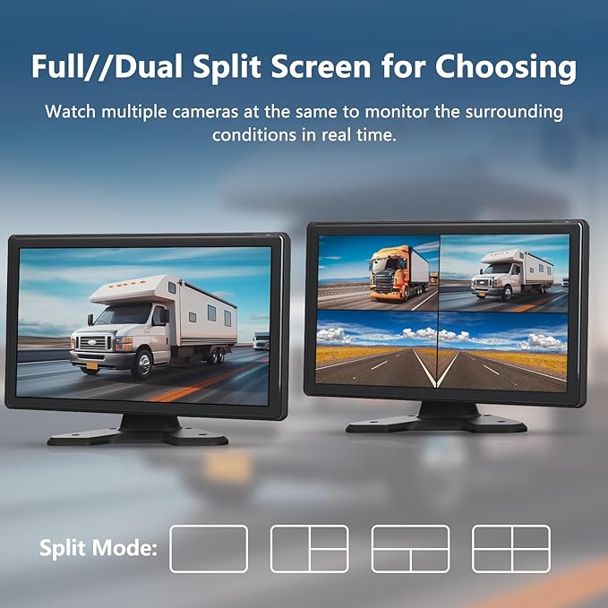 4 Channel Backup Camera System,Touchable 10.26 inch Monitor with DVR Stereo, 64GB Card, IP69 Waterproof, Nightvision 1080P Backup Camera for RV/Truck/Trailer Pickup,Rear Side Front Wired System-PurrikoPets