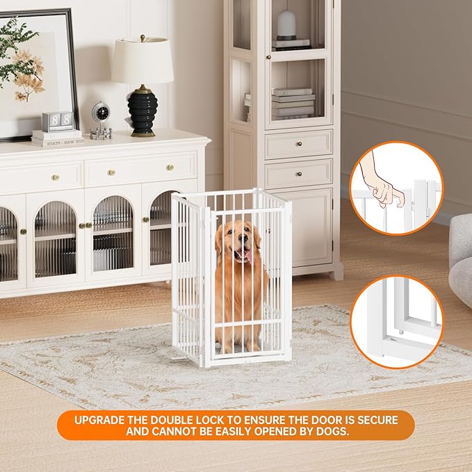 Full Metal Freestanding Dog Gate with Door, 36''Height Foldable Pet Dog Fence for Indoor & Outdoor, 4 Panels Extra Wide Free Standing TallDog Gates for Doorways,House,Stairs,Porch,Deck,Yard-PurrikoPets