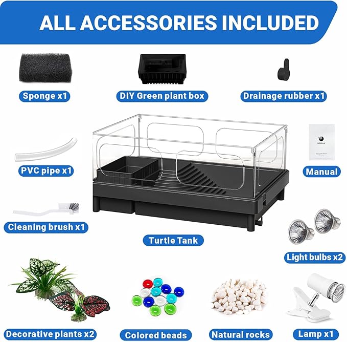 GOZILLA Small Turtle Tank with Adjustable Lamp, Acrylic Turtle Tank Starter Kit, Reptile Habitat and Terrarium with Multi-Functional Areas for Tortoise, Crab, Crayfish, Small Reptile.(Tank+Lamp)-PurrikoPets