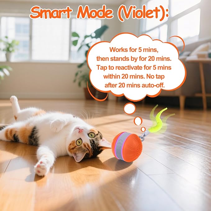 AIERSA Interactive Cat Toys for Indoor Adult Cats, Automatic Self-Play Cat Ball Toy for Kitten to Keep Them Busy, Electric Moving Chase Toy (Orange)-PurrikoPets