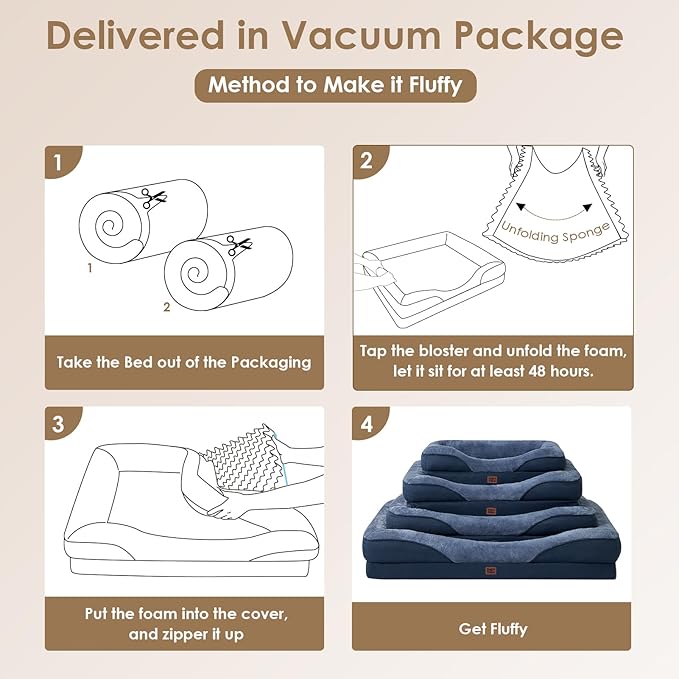 EHEYCIGA Memory Foam Dog Bed for Large Sized, Orthopedic Dog Sofa with Sides and Waterproof Liner, Washable Bolster Pet Couch with Removable Cover, 36x27x7 Inch, Navy-PurrikoPets