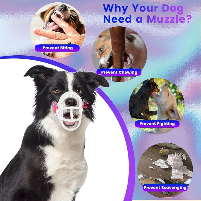 Dog Muzzle, OKKIC Basket Muzzle Anti Biting Chewing, Sturdy Lightweight Muzzle Allows Panting Drinking,Muzzle for Small Medium Large Dogs, Suitable for Grooming Trimming Training (Transparent, Size6)-PurrikoPets