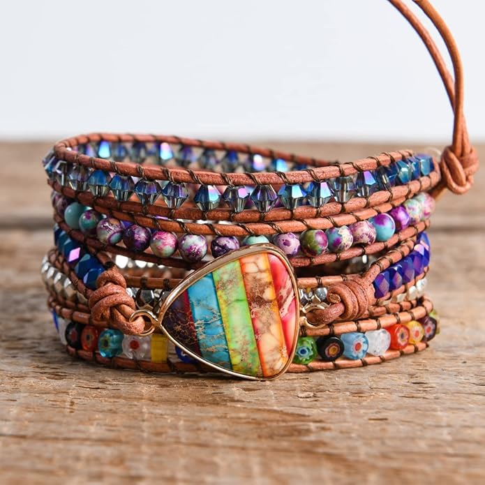 YGLINE Boho Handmade Wrap Leather Tube Crystal Stone Bracelet for Women