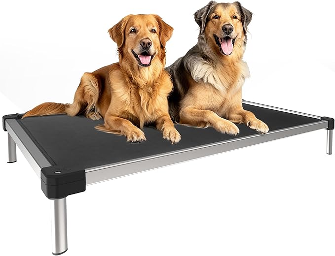 FXW TitanNest Chew-Proof Elevated Dog Bed, Raised Cot for Indoor/Outdoor/Camping Use, Durable & Waterproof Cooling Pet Bed for Extra Large Dogs, 56.0" L x 31.0" W x 7.3" H, Black-PurrikoPets