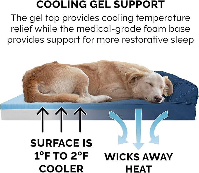 Furhaven Cooling Gel Dog Bed for Large Dogs w/ Removable Bolsters & Washable Cover, For Dogs Up to 125 lbs - Quilted Sofa - Navy (Blue), Jumbo Plus/XXL-PurrikoPets