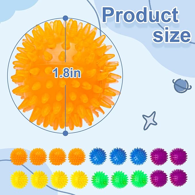 18pcs Fidget Spiky Ball Toys Stress Relief Sensory Toy for Kids Adults Toddlers, Squishy Squeeze Ball for Party Favors, Pinata Fillers, Goodie Bag Stuffers-PurrikoPets