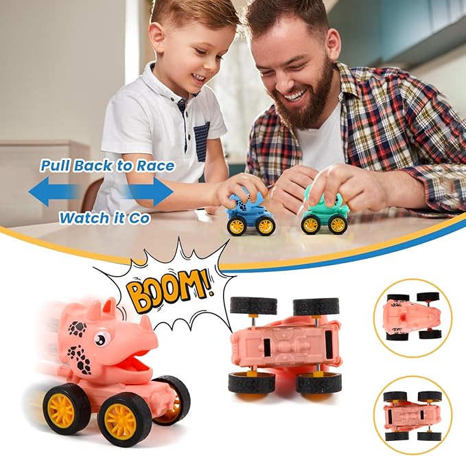 18Pcs Dinosaur Pull Back Cars Set for Kids Toddlers, Bulk Mini Racing Vehicles Toys Party Favors, Pinata Fillers, Goodie Bag Stuffers, Classroom Prizes for Boys Girls-PurrikoPets